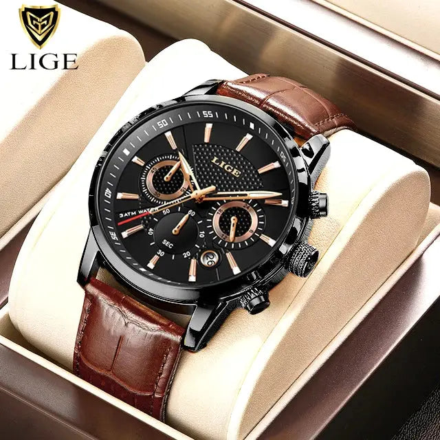 2025 New Mens Watches LIGE Top Brand Luxury Leather Casual Quartz Watch Men's Sport Waterproof Clock Watch Relogio Masculino+Box Gola Watches
