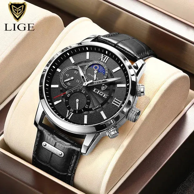 2025 New Mens Watches LIGE Top Brand Luxury Leather Casual Quartz Watch Men's Sport Waterproof Clock Watch Relogio Masculino+Box Gola Watches