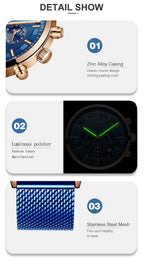 LIGE Top Brand Luxury New Fashion Simple Watch for Men Blue Dial Watch Mesh Belt Sport Waterproof Watches Moon Phase Wrist Watch Gola Watches