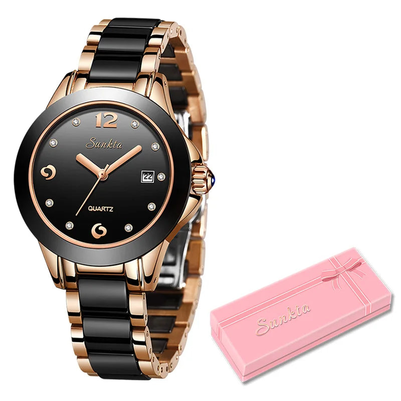 LIGE Brand Sunkta Women Watch 2020 Fashion Ladies Ceramic Wrist Watch Women Dress Watches Stainless Steel Waterproof Date Clock