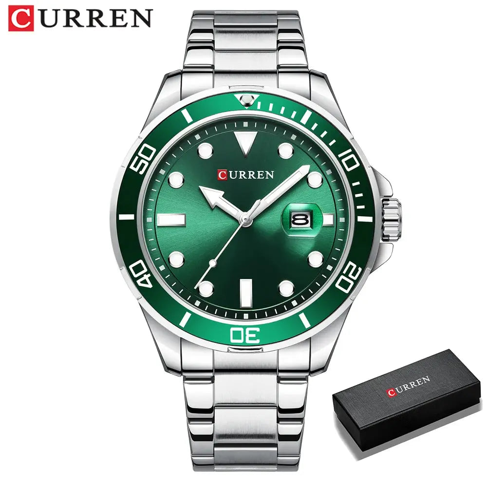 CURREN Fashion Business Mens Wristwatches Green Clock Male Quartz Stainless Steel Watches Reloj Hombre Gola Watches