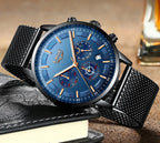 LIGE Top Brand Luxury New Fashion Simple Watch for Men Blue Dial Watch Mesh Belt Sport Waterproof Watches Moon Phase Wrist Watch Gola Watches