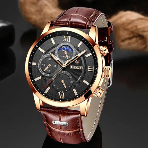 2025 New Mens Watches LIGE Top Brand Luxury Leather Casual Quartz Watch Men's Sport Waterproof Clock Watch Relogio Masculino+Box Gola Watches