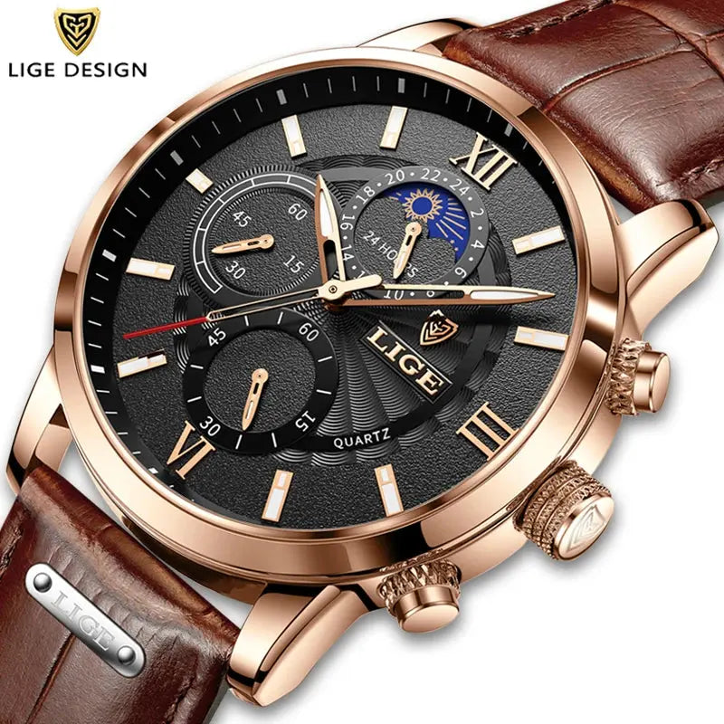 2025 New Mens Watches LIGE Top Brand Luxury Leather Casual Quartz Watch Men's Sport Waterproof Clock Watch Relogio Masculino+Box Gola Watches