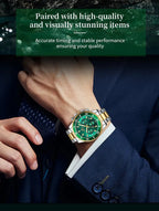 VA VA VOOM Brand Top Men Watch 1Pc Multifunctional Fashionable Timing Dial Green Gold Stainless Steel 3Bar Timing Watch for Men Gola Watches