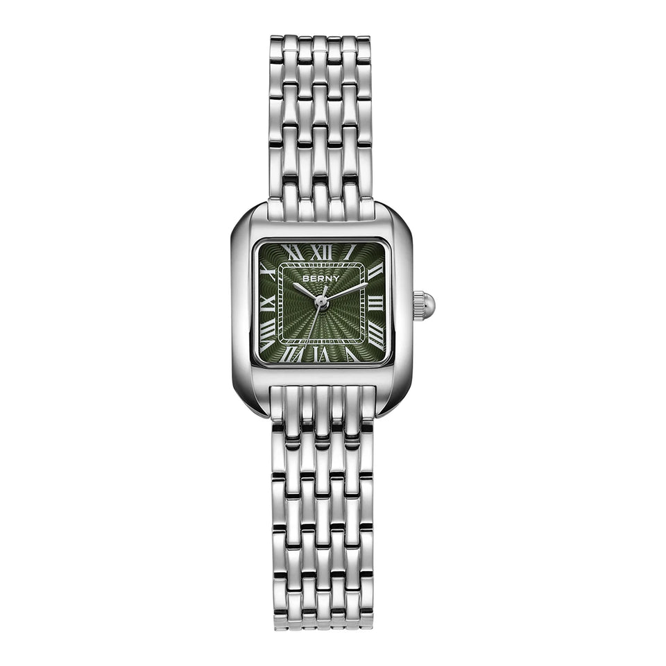 BERNY Luxury Brand Woman Watch New In High Quality S/S Square Ladies Quartz Watches Fashion Elegant Business Wristwatch
