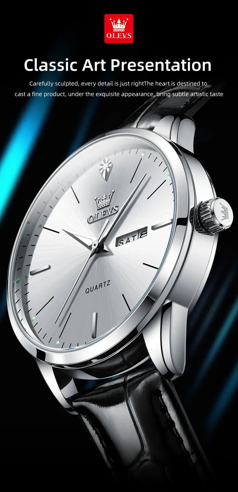 OLEVS Men's Watch Brand Business Waterproof Luminous Week Date Quartz Watch Fashion Leather Strap Classic Luxury Men's Watch Gola Watches