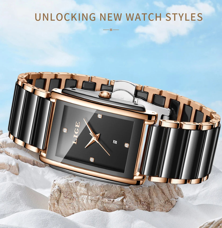 LIGE 2025 Watch Women's Retro Luxury Ladies Watch Fashion Ceramic Strap Waterproof Quartz Watches for Women Bracelet clock reloj