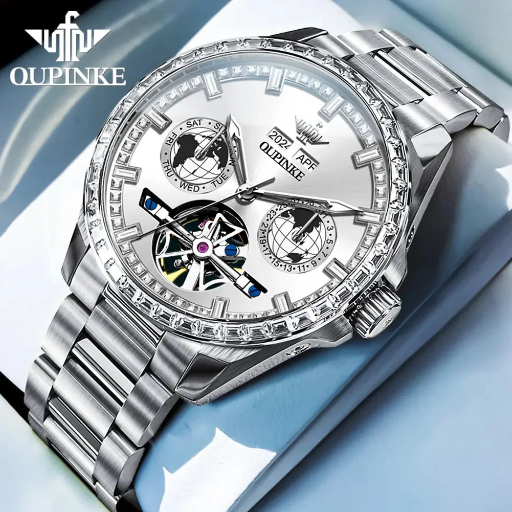 OUPINKE 3280 Men Watch Fashion Business Skeleton Diamond Gold Watch Brand Original Men All Automatic Mechanical Watch High Gift Gola Watches