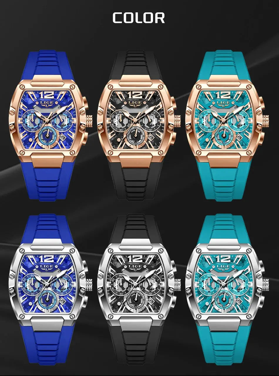 LIGE Sports Man Watch Tonnea Hollow Design Quartz Men Wristwatches Chronograph Waterproof Luminous Silicone Strap Watches Male My Store