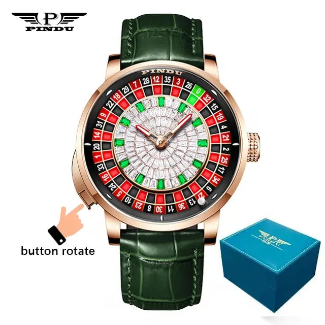 PINDU New Watches European Button Roulette Fun Game Sapphire Glass NH35A Mechanical Watch Diamond Dial Leather Men's Watch P6628 Gola Watches