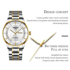 2025 New Men Watch Stainless Steel Business Style Luxury Rhinestone 43mm Blue Gold Quartz Movement Wristwatch Relogios Masculino Gola Watches