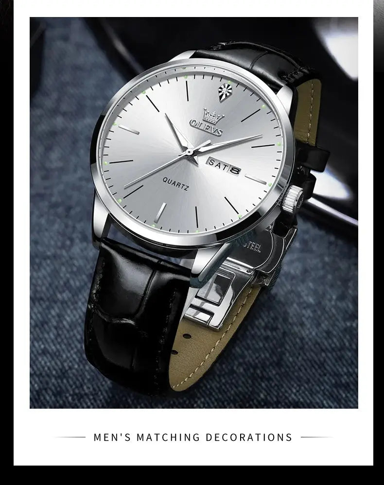 OLEVS Men's Watch Brand Business Waterproof Luminous Week Date Quartz Watch Fashion Leather Strap Classic Luxury Men's Watch Gola Watches