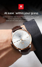 OLEVS Men's Watch Brand Business Waterproof Luminous Week Date Quartz Watch Fashion Leather Strap Classic Luxury Men's Watch Gola Watches