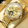 OUPINKE 3280 Men Watch Fashion Business Skeleton Diamond Gold Watch Brand Original Men All Automatic Mechanical Watch High Gift Gola Watches