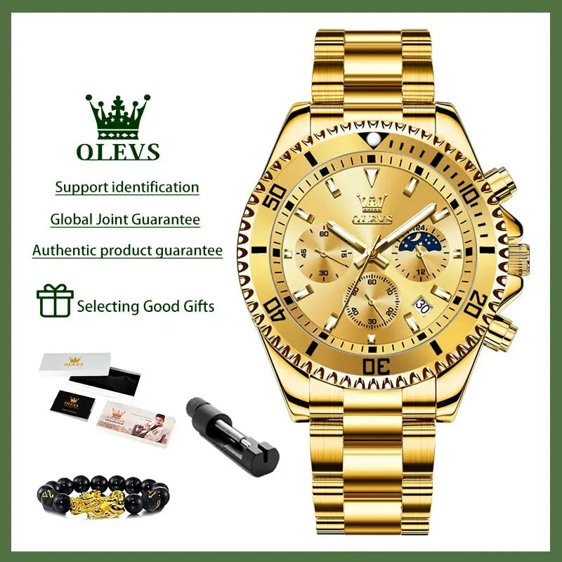 OLEVS 2870 Men's Watches Moon phase Steel Calendar Chronograph Original Quartz Watch Big Rota Dial Luxury Sports Wristwatches Gola Watches