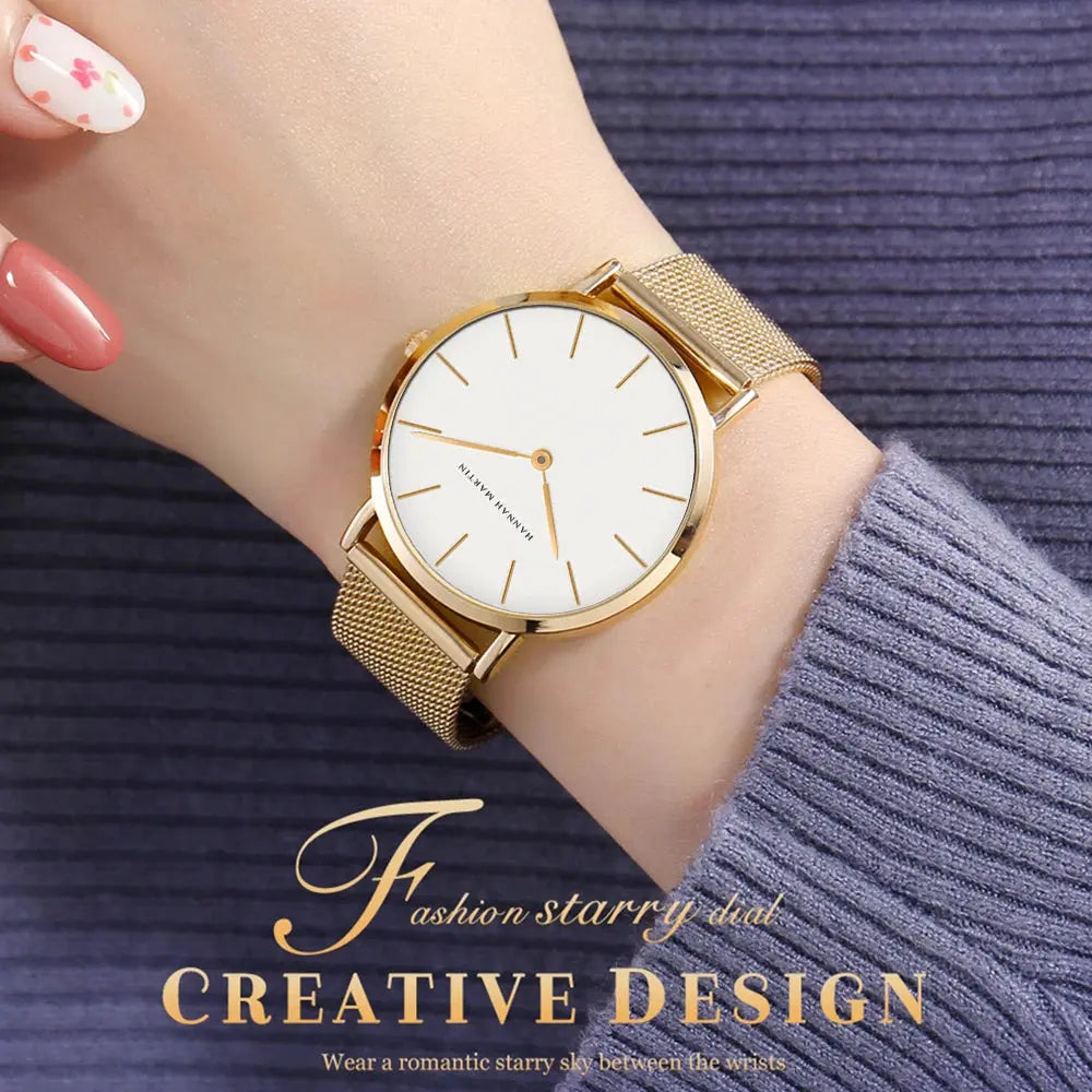 2023 New Women Bracelet Watch 1 Set Japan Quartz Movement Simple Rose Gold Stainless Steel Mesh Student Watches Relogio Feminino Gola Watches