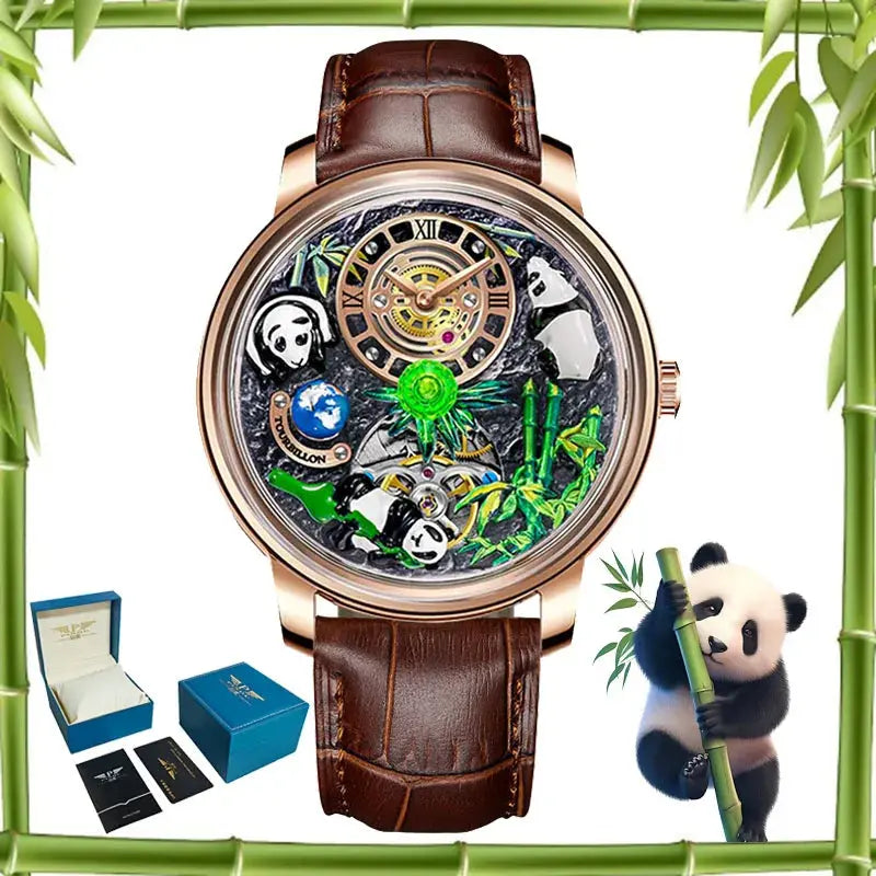 2025 PINDU New Panda Series National Treasure Symbol Men Mechanical Watch Rotating Crystal Ball 45.5MM Wristwatches Men M2791B Gola Watches