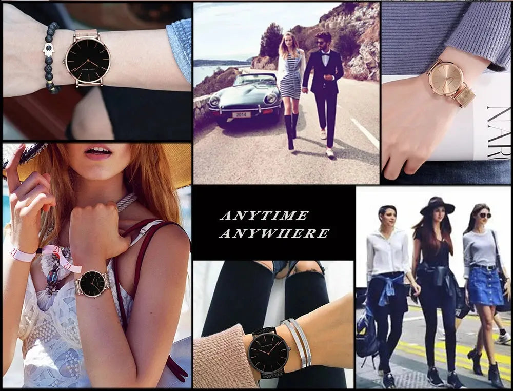 2023 New Women Bracelet Watch 1 Set Japan Quartz Movement Simple Rose Gold Stainless Steel Mesh Student Watches Relogio Feminino Gola Watches