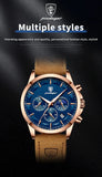 POEDAGAR Genuine Leather Men's Watch Fashion Luminous Calendar Stopwatch Male Clock Waterproof Moon Phase Quartz Wristwatch Man