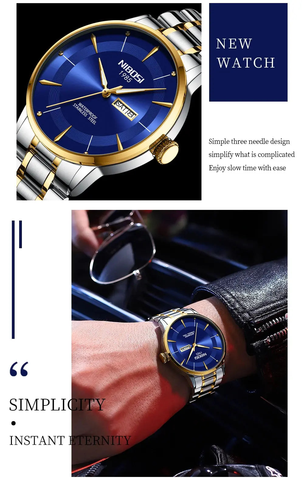 2025 New Men Watch Stainless Steel Business Style Luxury Rhinestone 43mm Blue Gold Quartz Movement Wristwatch Relogios Masculino Gola Watches