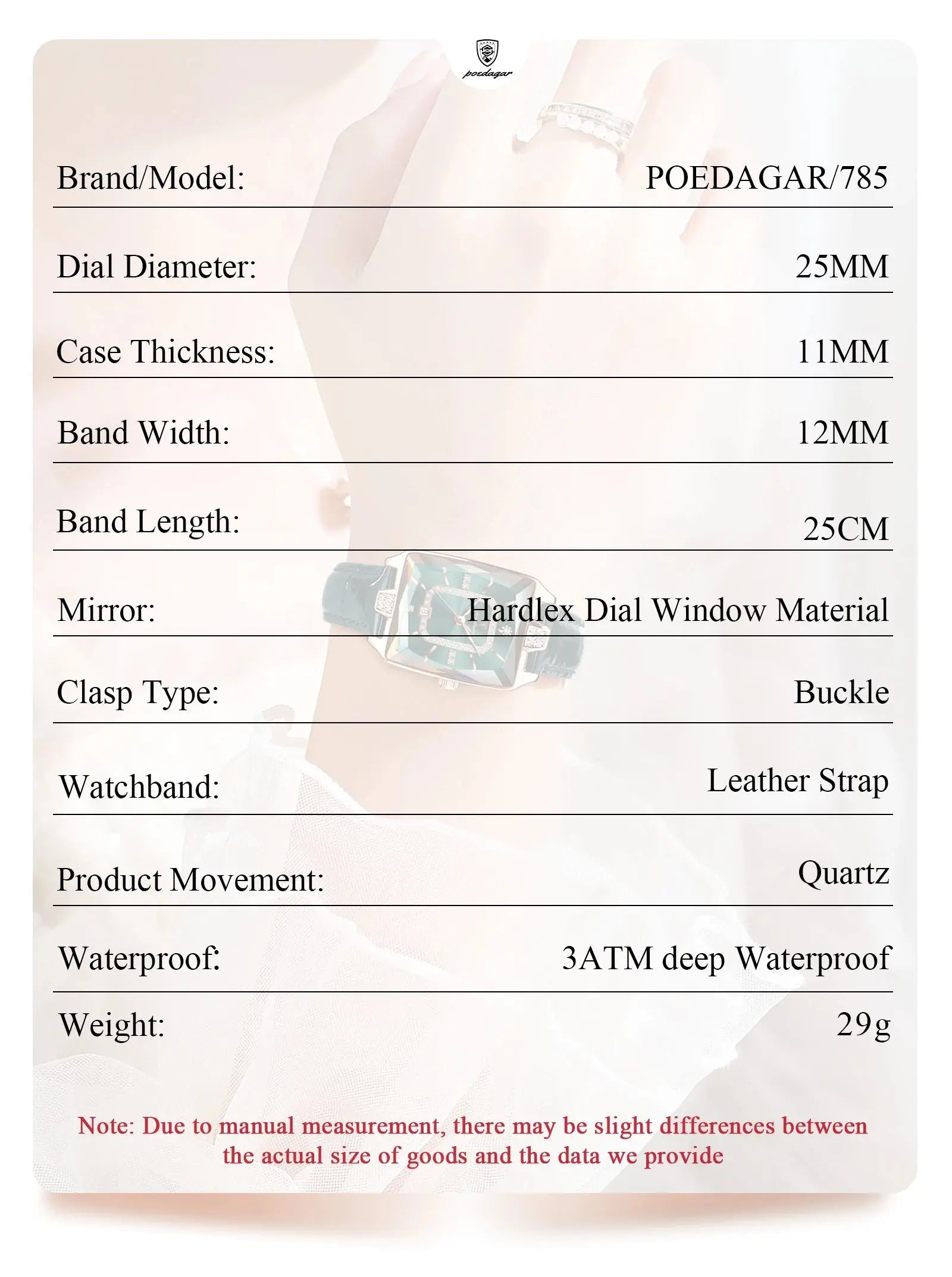 POEDAGAR Rectangle Luxury Women's Watches Waterproof Date Leather Woman Watch Elegant Fashion Quartz Women Wristwatch Reloj Gift My Store