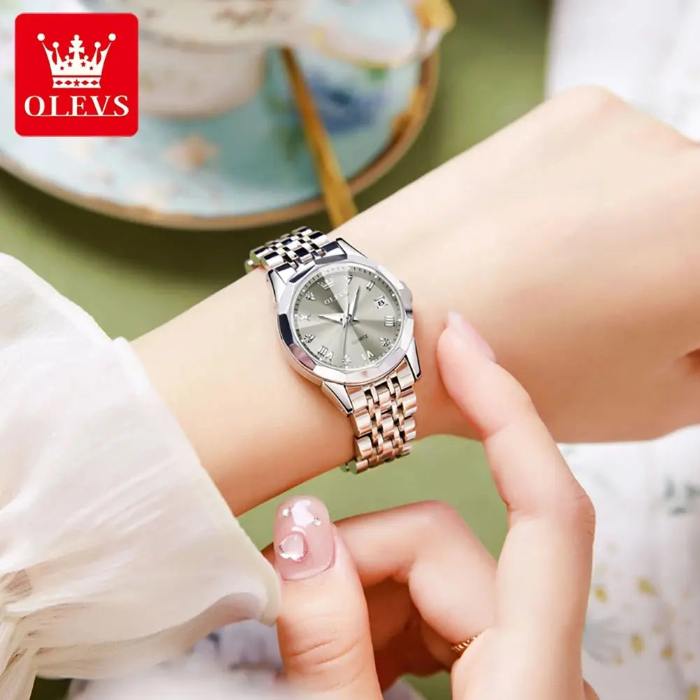 OLEVS Elegant Fashion Women's Watches Luxury Brand Original Quartz Watch for Ladies Waterproof Stainless Steel Luminous Date Gola Watches
