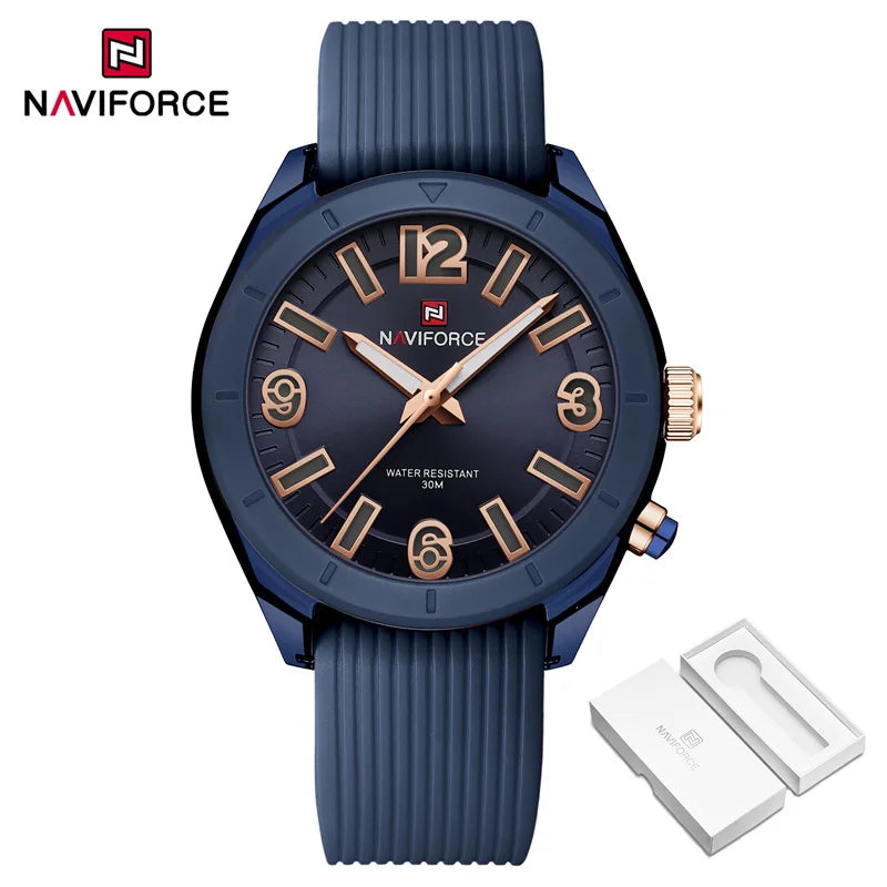 NAVIFORCE Women's Waterproof Watch Fashion Casual Luminous Display Quartz Wristwatch with Silicone Band Reloj Mujer High Quality