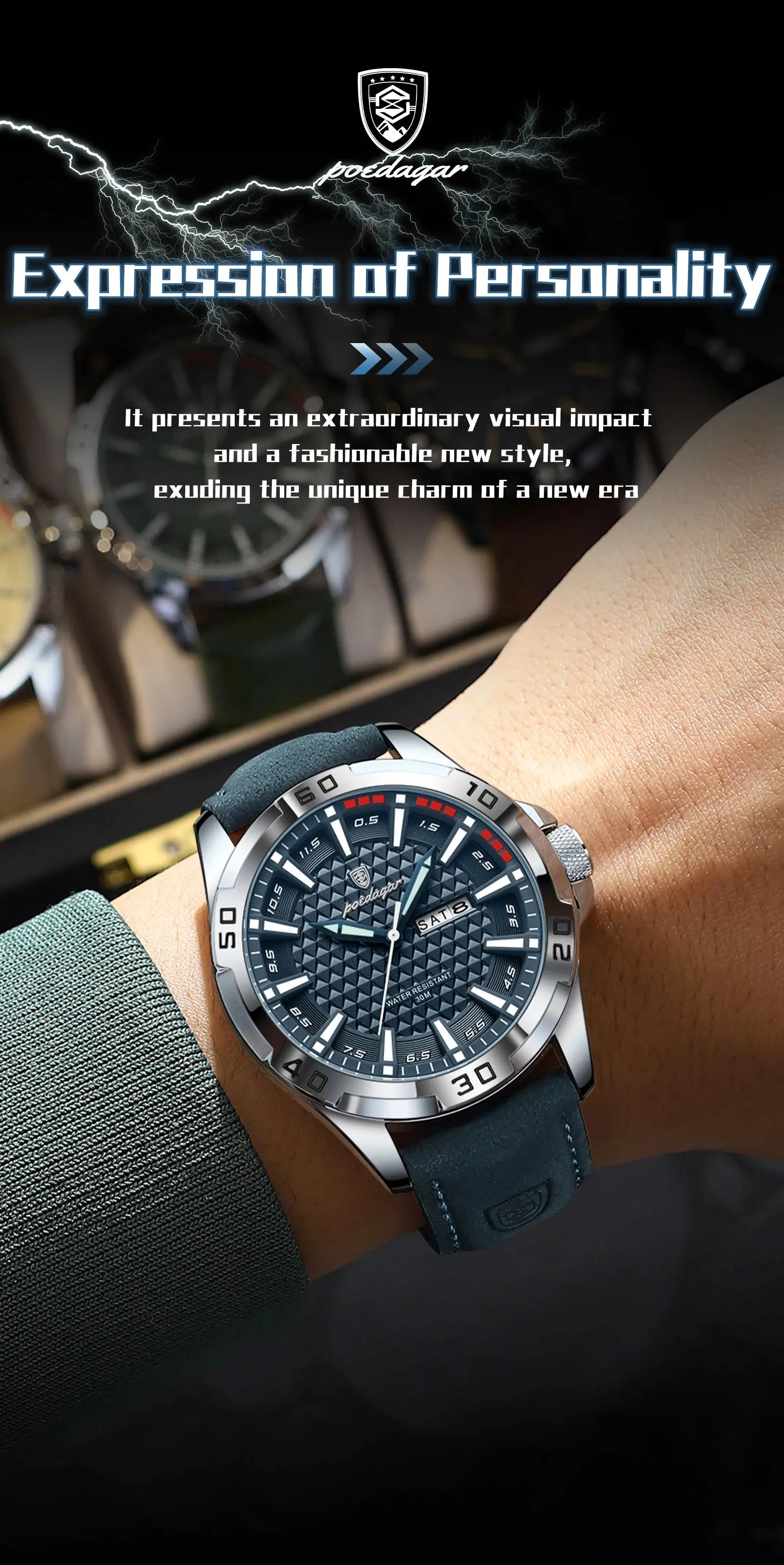 POEDAGAR Original Man Wristwatch Top Luxury Waterproof Luminous Date Week Watch For Men Quartz Sport Leather Men's Watches Reloj Gola Watches