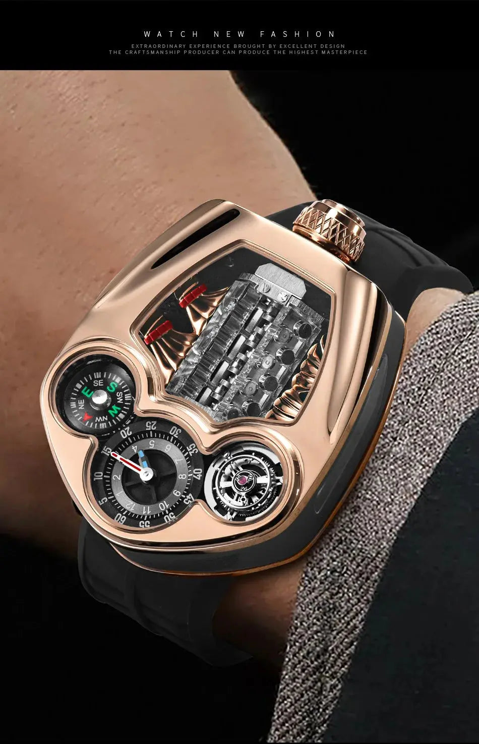 NEW PINDU Design Engine Series Quartz Watch Men Stainless steel Compass Waterproof TOP-luxurious Swiss quartz 762 movement watch Gola Watches