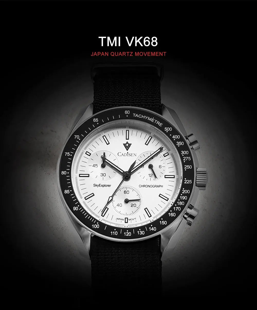 CADISEN New Men's Watches Luxury Quartz Wrist Watch For Men Sapphire AR Coated Crystal Canvas VK68 Speed Chronograph Automatic Gola Watches