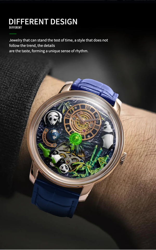 2025 PINDU New Panda Series National Treasure Symbol Men Mechanical Watch Rotating Crystal Ball 45.5MM Wristwatches Men M2791B