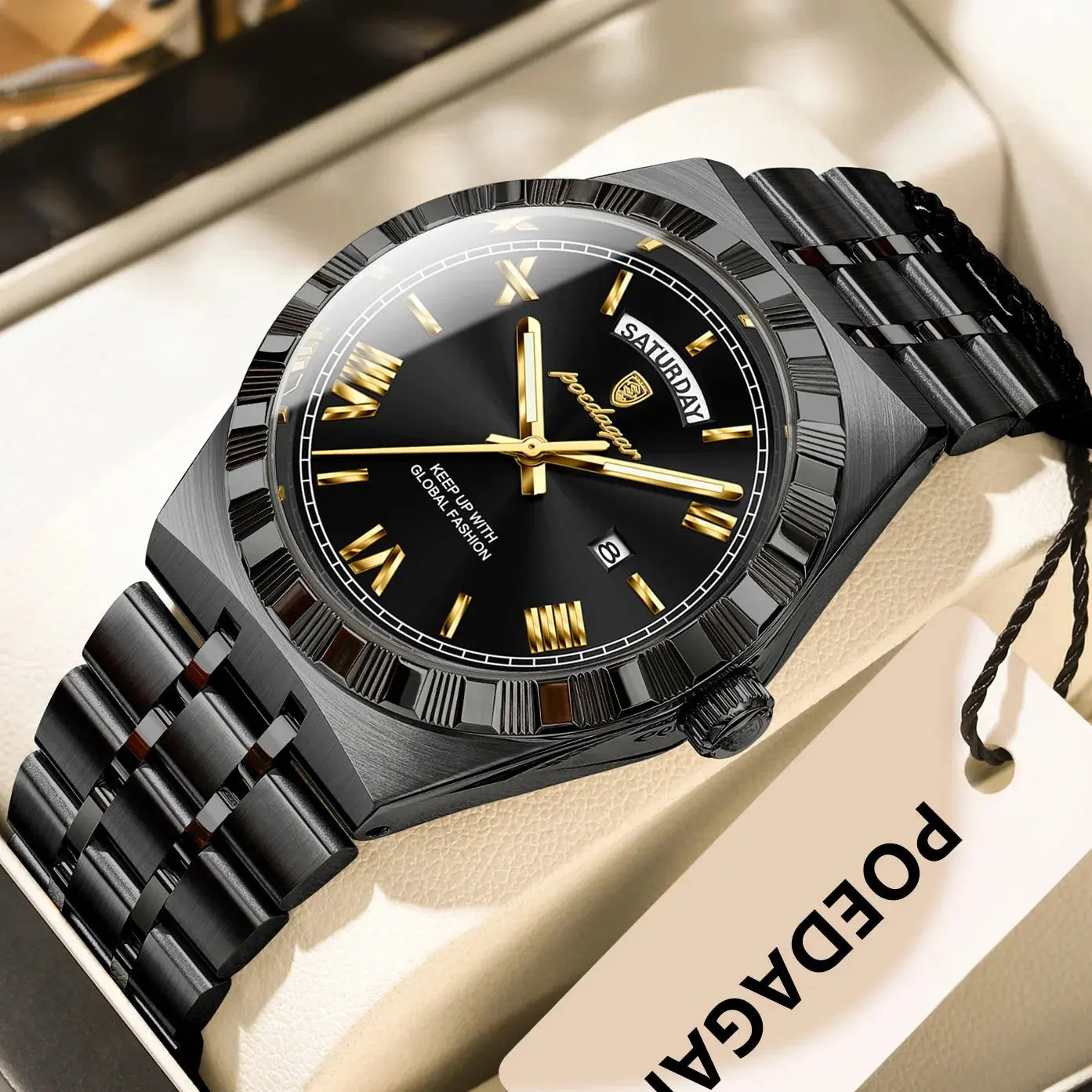 POEDAGAR Luxury Fashion Man Wristwatch Week Date Waterproof Luminous Men's Clock Stainless Steel Quartz Business Watches For Men Gola Watches