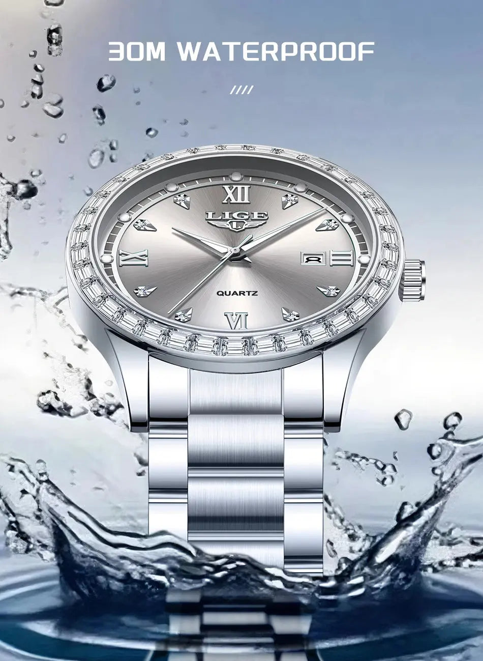 LIGE elegant women's watch Fashion waterproof clock luminous stainless steel business quartz watch for Women reloj de mujer+BOX Gola Watches