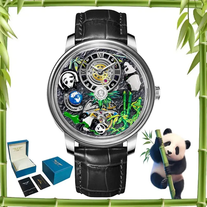 2025 PINDU New Panda Series National Treasure Symbol Men Mechanical Watch Rotating Crystal Ball 45.5MM Wristwatches Men M2791B Gola Watches