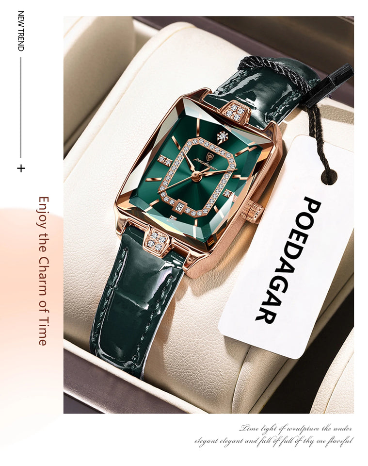 POEDAGAR Rectangle Luxury Women's Watches Waterproof Date Leather Woman Watch Elegant Fashion Quartz Women Wristwatch Reloj Gift
