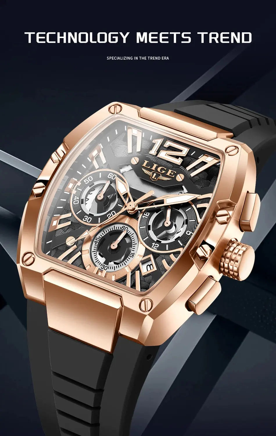 LIGE Sports Man Watch Tonnea Hollow Design Quartz Men Wristwatches Chronograph Waterproof Luminous Silicone Strap Watches Male My Store