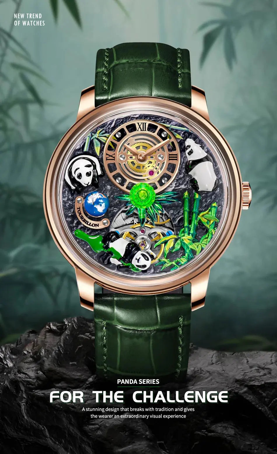 2025 PINDU New Panda Series National Treasure Symbol Men Mechanical Watch Rotating Crystal Ball 45.5MM Wristwatches Men M2791B Gola Watches