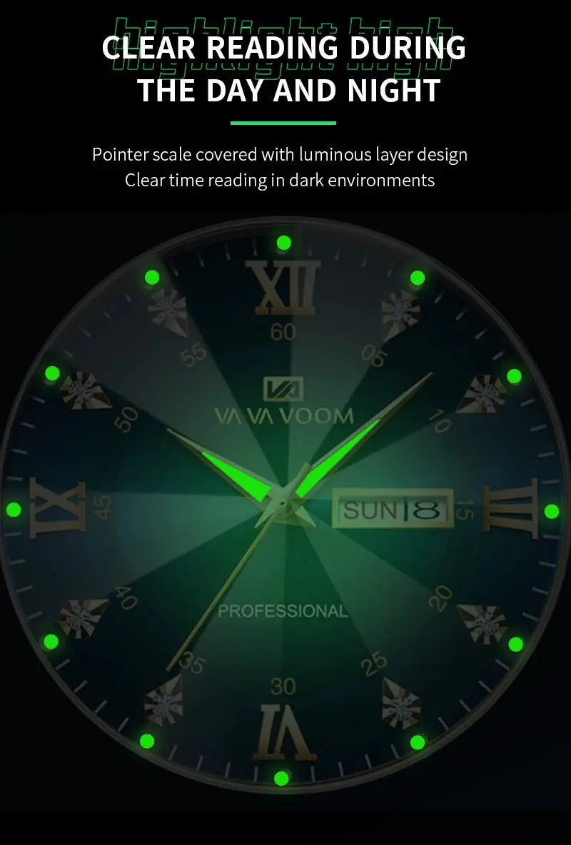 Men Watch Water Diamond Luxury Night Glow Double Calendar Quartz Movement 41mm Blue Gold Stainless Steel Fashion Business Watch Gola Watches