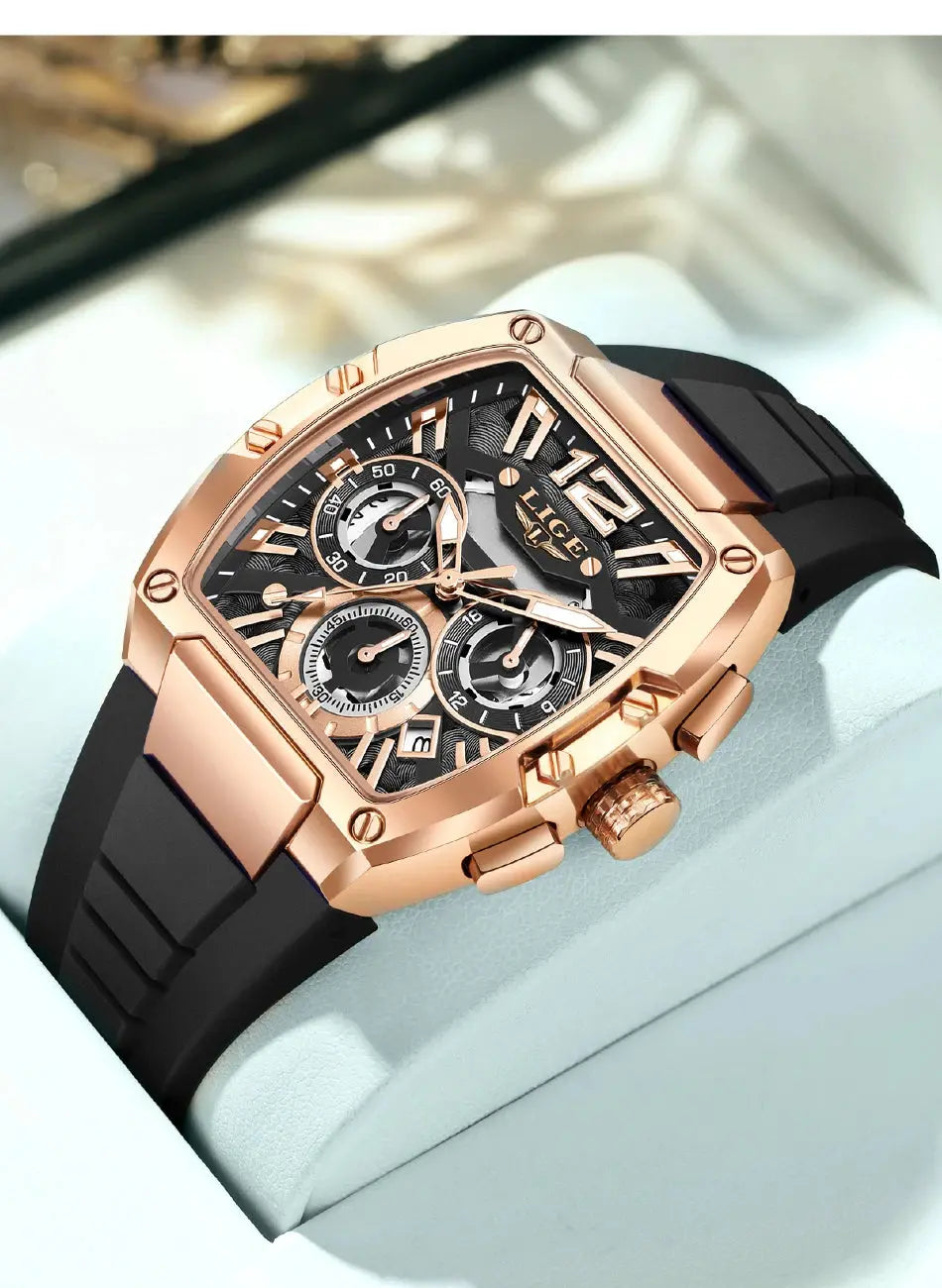 LIGE Sports Man Watch Tonnea Hollow Design Quartz Men Wristwatches Chronograph Waterproof Luminous Silicone Strap Watches Male My Store