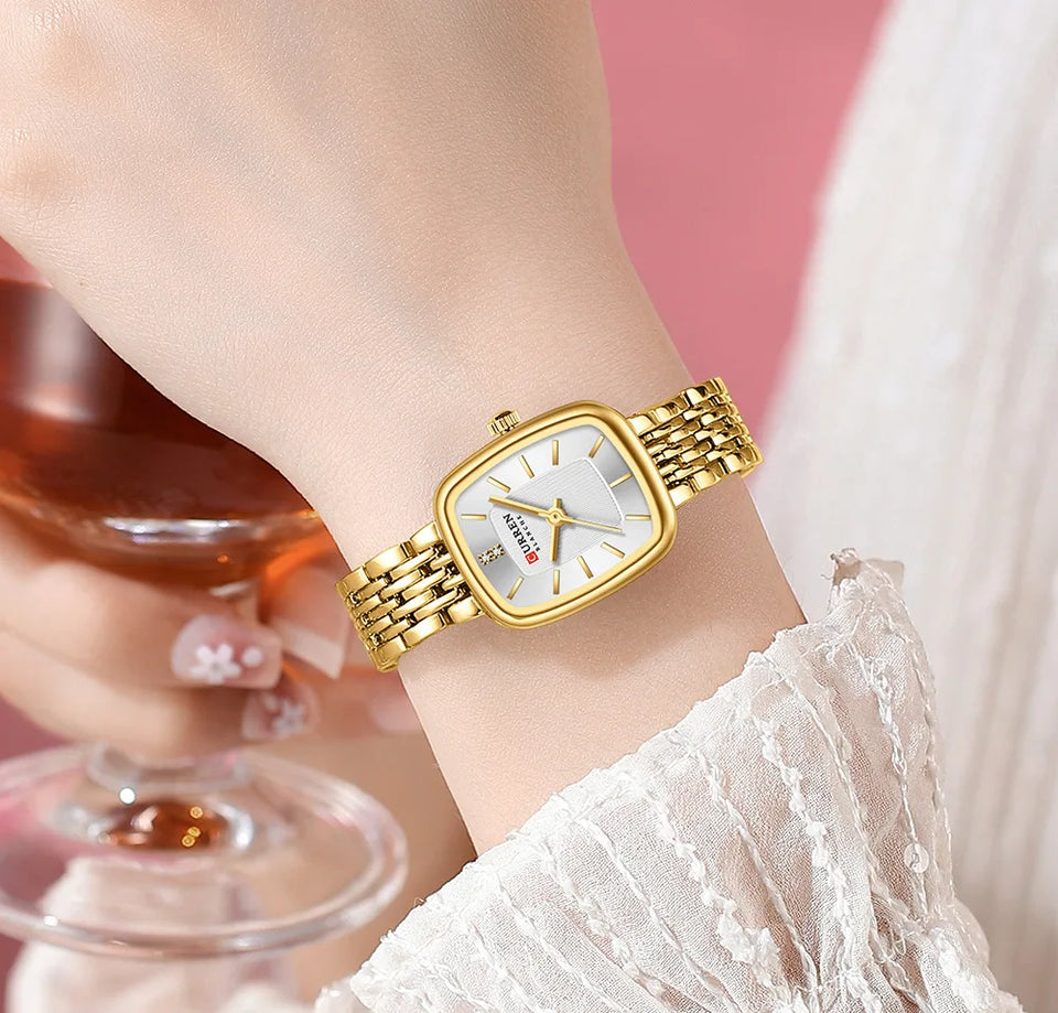 CURREN 9093 Fashion Quartz Women's Watch Elegant Square Dial Gold Stainless Steel Strap Casual Waterproof Watch relojes de mujer