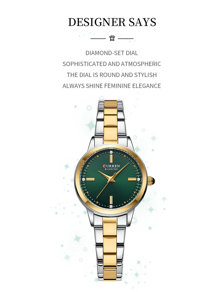 CURREN-Women's Simple Dial Wristwatch, Elegant and Charming Bracelet Quart Watches for Lady, Fashion Brand