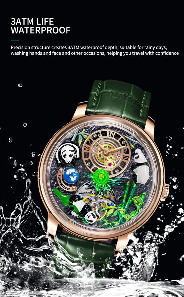 2025 PINDU New Panda Series National Treasure Symbol Men Mechanical Watch Rotating Crystal Ball 45.5MM Wristwatches Men M2791B