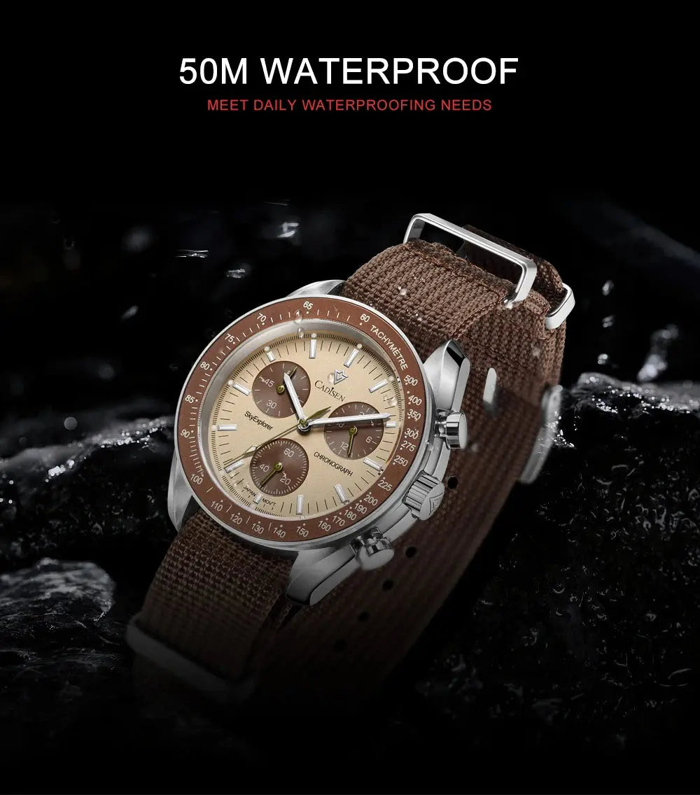 CADISEN New Men's Watches Luxury Quartz Wrist Watch For Men Sapphire AR Coated Crystal Canvas VK68 Speed Chronograph Automatic Gola Watches