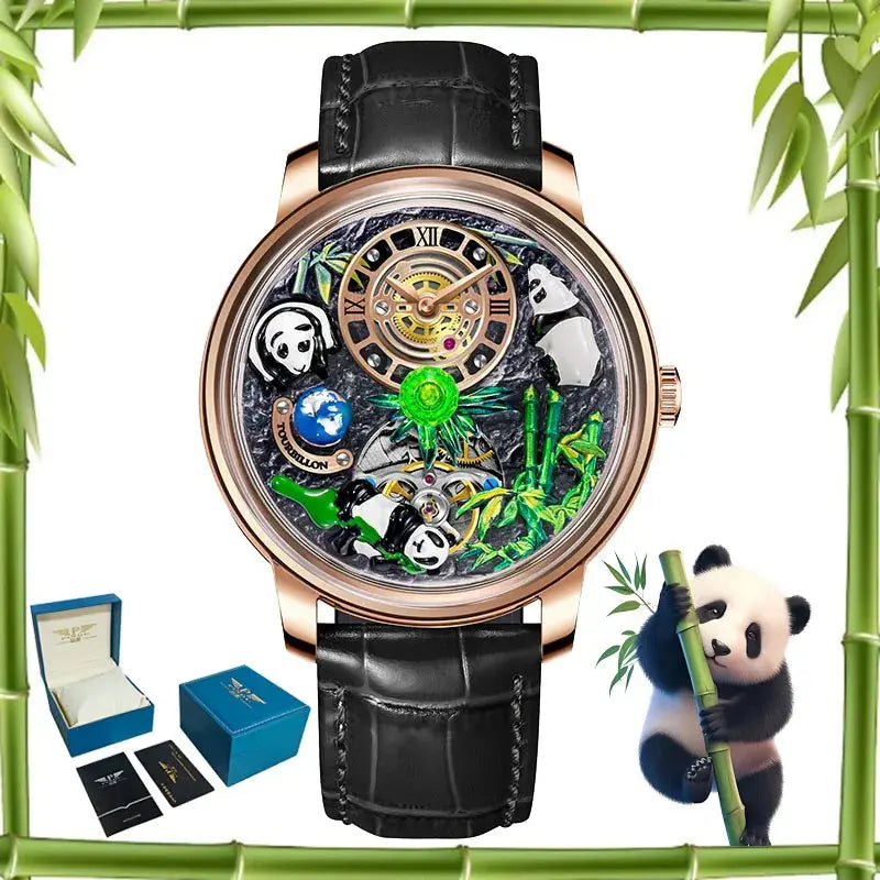 2025 PINDU New Panda Series National Treasure Symbol Men Mechanical Watch Rotating Crystal Ball 45.5MM Wristwatches Men M2791B Gola Watches