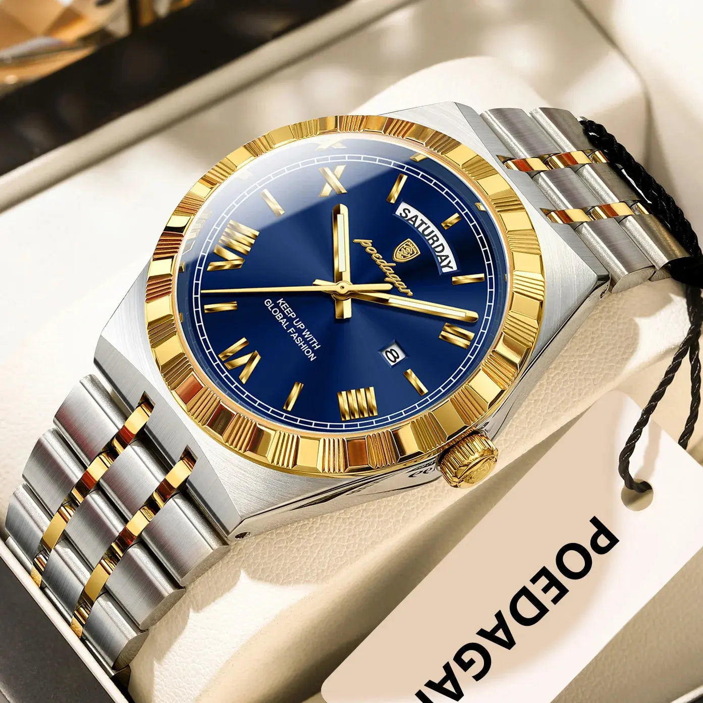 POEDAGAR Luxury Fashion Man Wristwatch Week Date Waterproof Luminous Men's Clock Stainless Steel Quartz Business Watches For Men Gola Watches