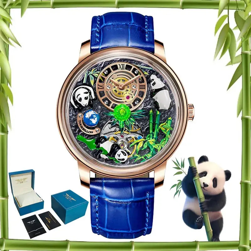 2025 PINDU New Panda Series National Treasure Symbol Men Mechanical Watch Rotating Crystal Ball 45.5MM Wristwatches Men M2791B Gola Watches
