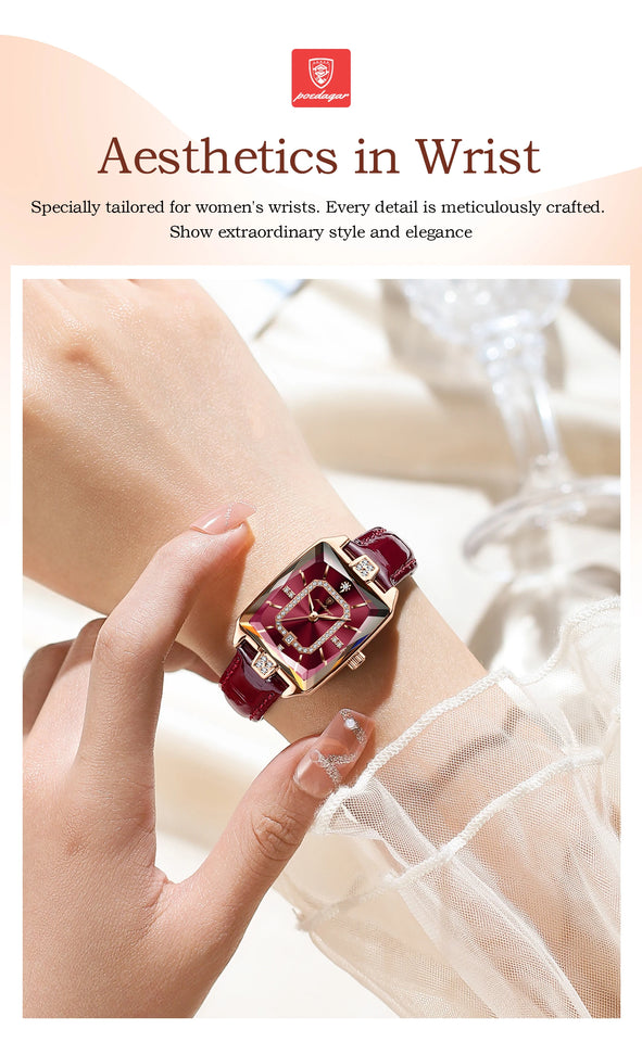 POEDAGAR Luxury High Quality Women Wristwatch Waterproof Date Rectangle Watch For Woman Leather Quartz Women's Watches Reloj+Box