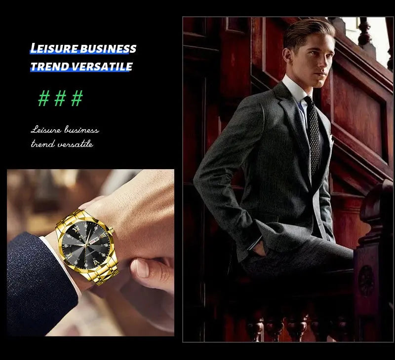 Men Watch Water Diamond Luxury Night Glow Double Calendar Quartz Movement 41mm Blue Gold Stainless Steel Fashion Business Watch Gola Watches