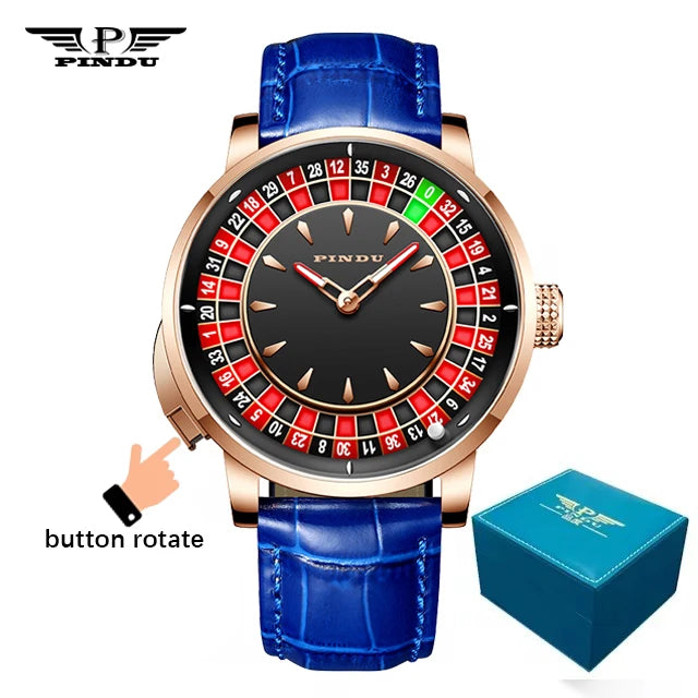 PINDU New Watches European Button Roulette Fun Game Sapphire Glass NH35A Mechanical Watch Diamond Dial Leather Men's Watch P6628